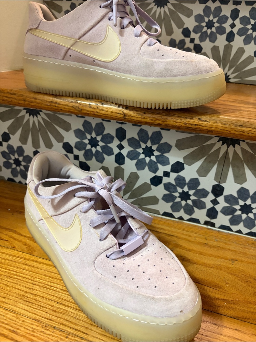 Nike Women’s Lavender Suede Platform Sneakers with Cream Swoosh